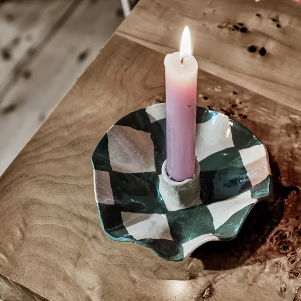 Green-Check-Scalloped-Candle-Holders