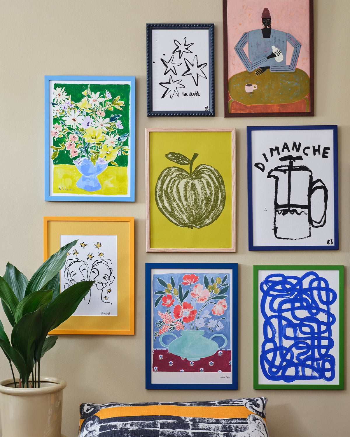 Navy Slim Frame displaying a black-and-white print in a curated gallery wall