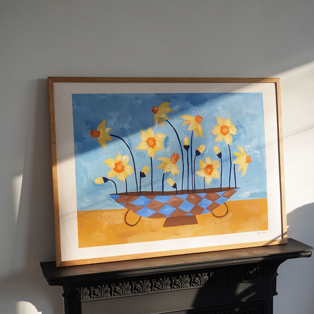 Daffodils-in-Checkered-Vase-Print