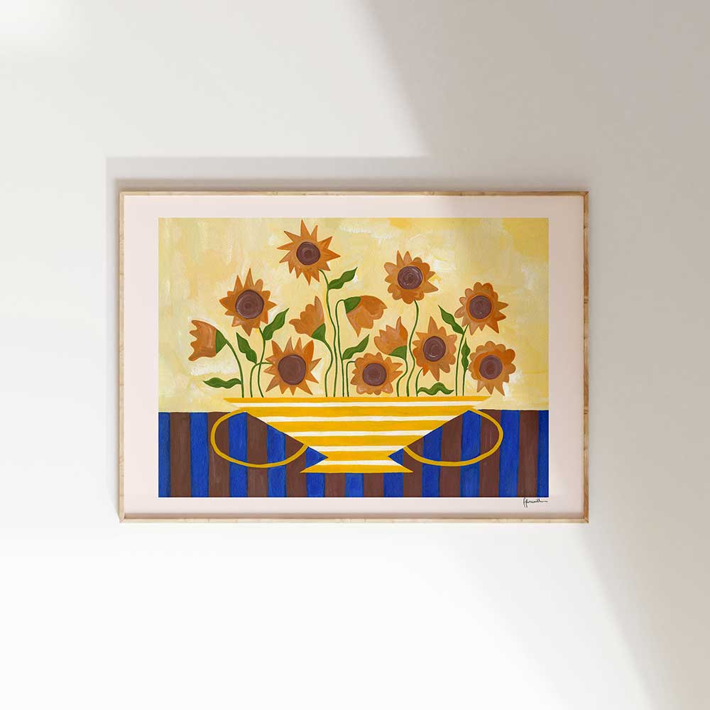Sunflowers in Yellow Striped Vase Print