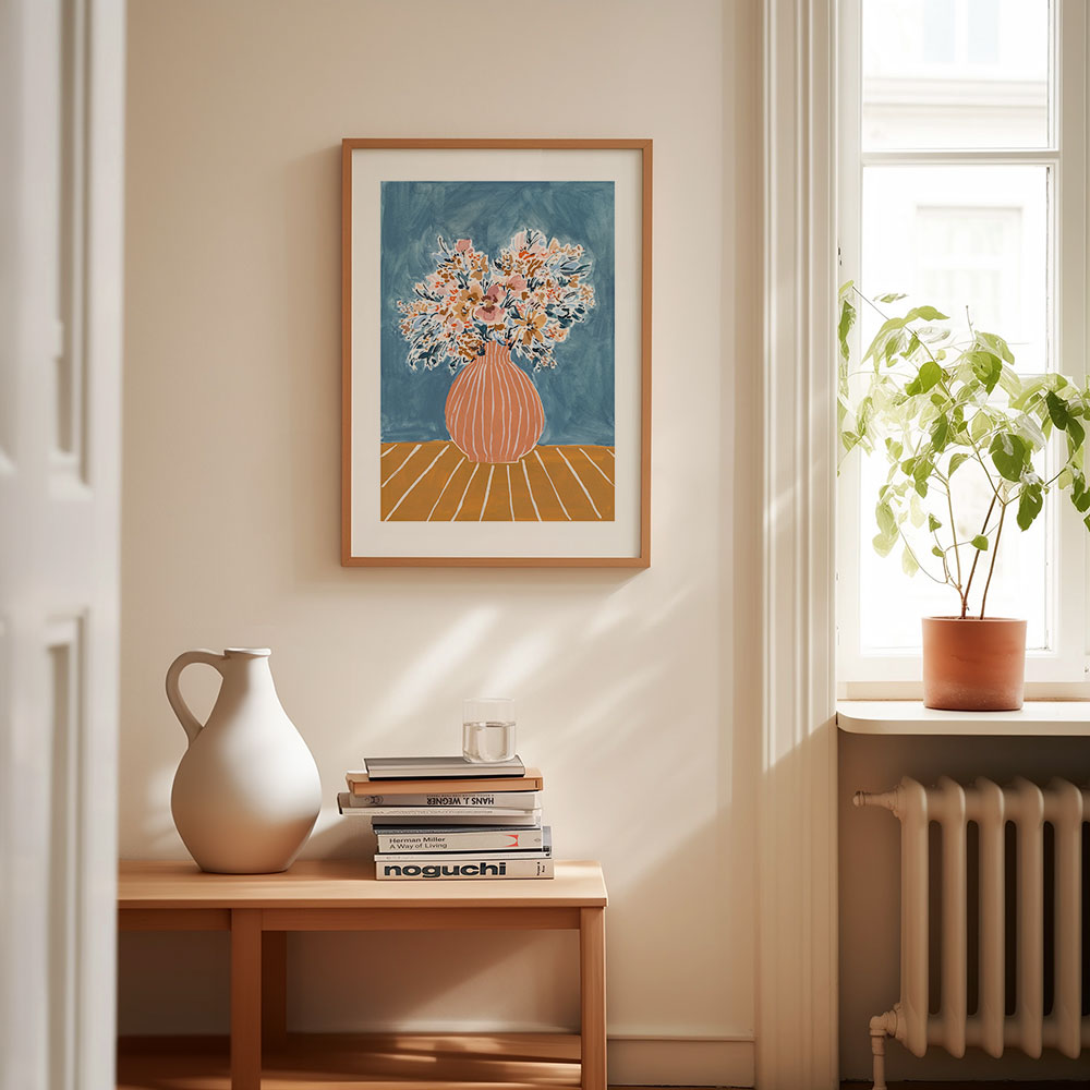 Stone-Blue-Peach-and-Mustard-Floral-Vase