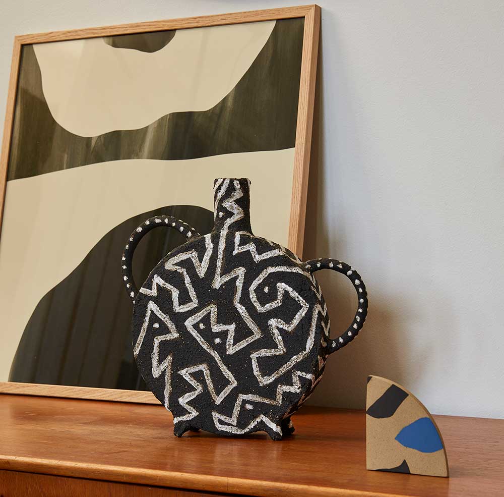 Handmade Blue and Black Ceramic Vase by Veerle Evans