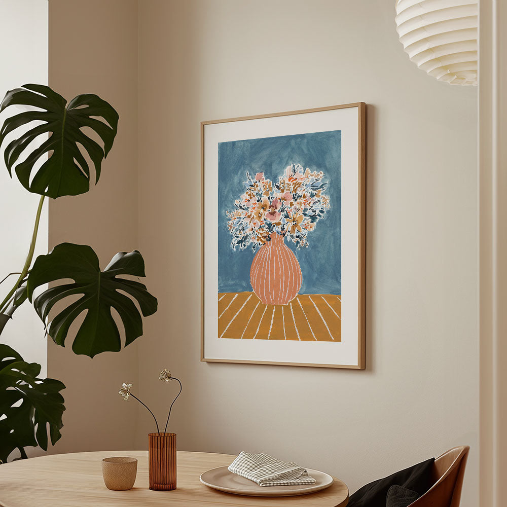Stone-Blue-Peach-and-Mustard-Floral-Vase