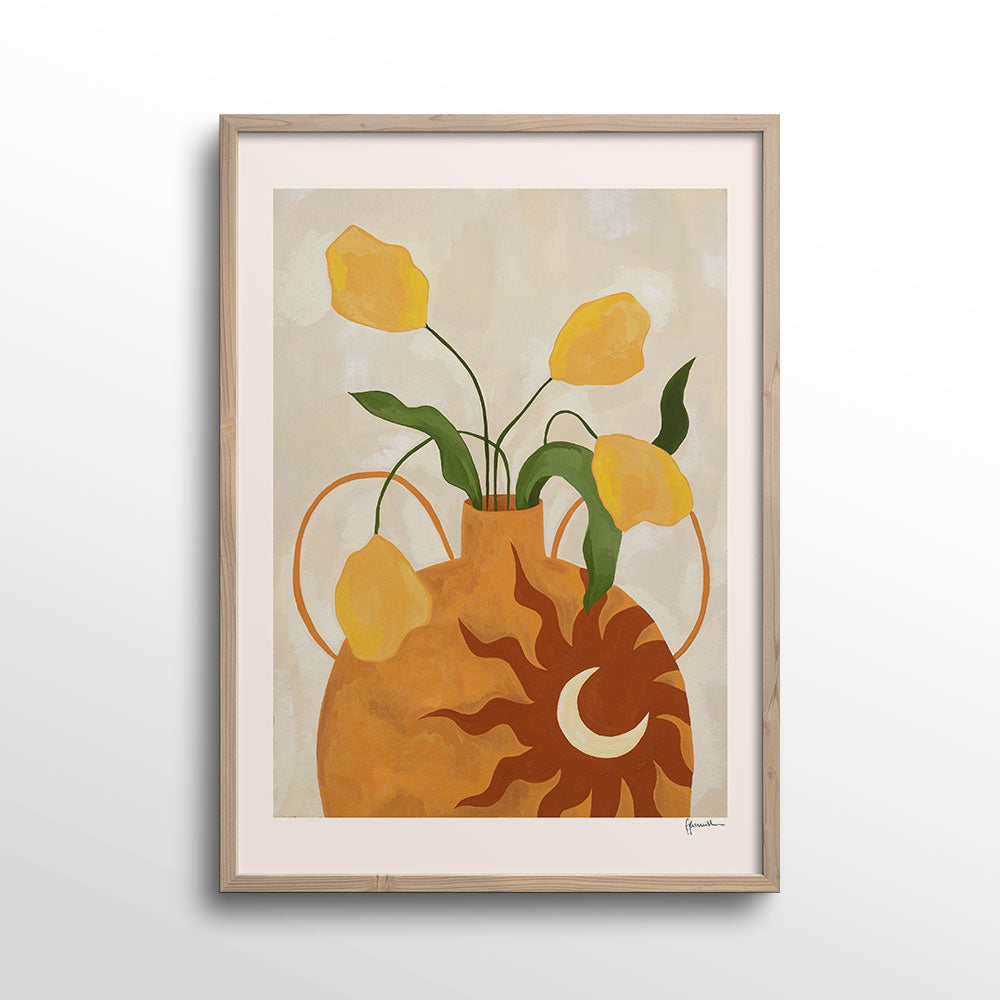 Yellow-Flowers-in-Sun-&-Moon-Vase-Print