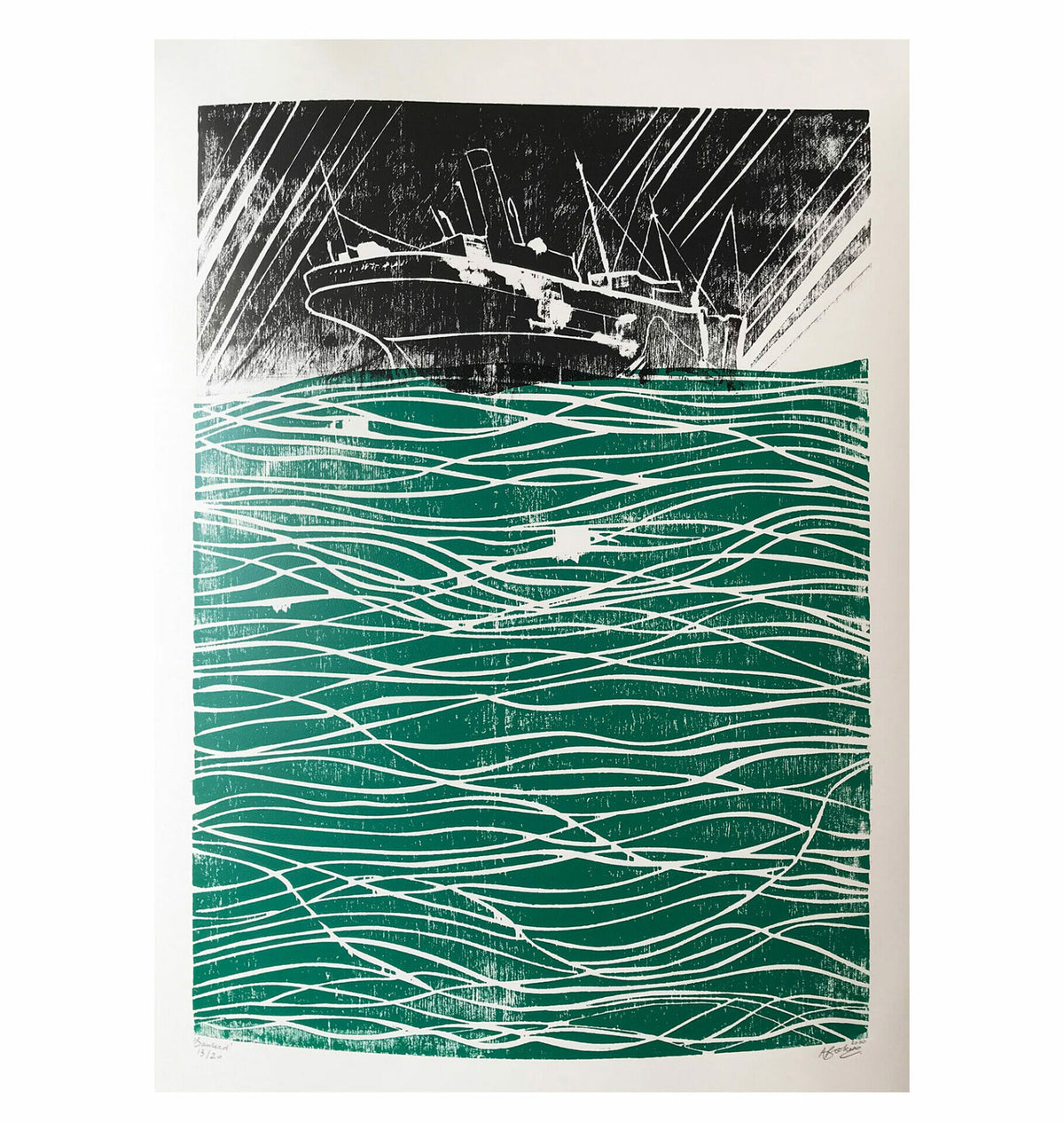 banked-woodcut-print-contemporary-art-three-colour