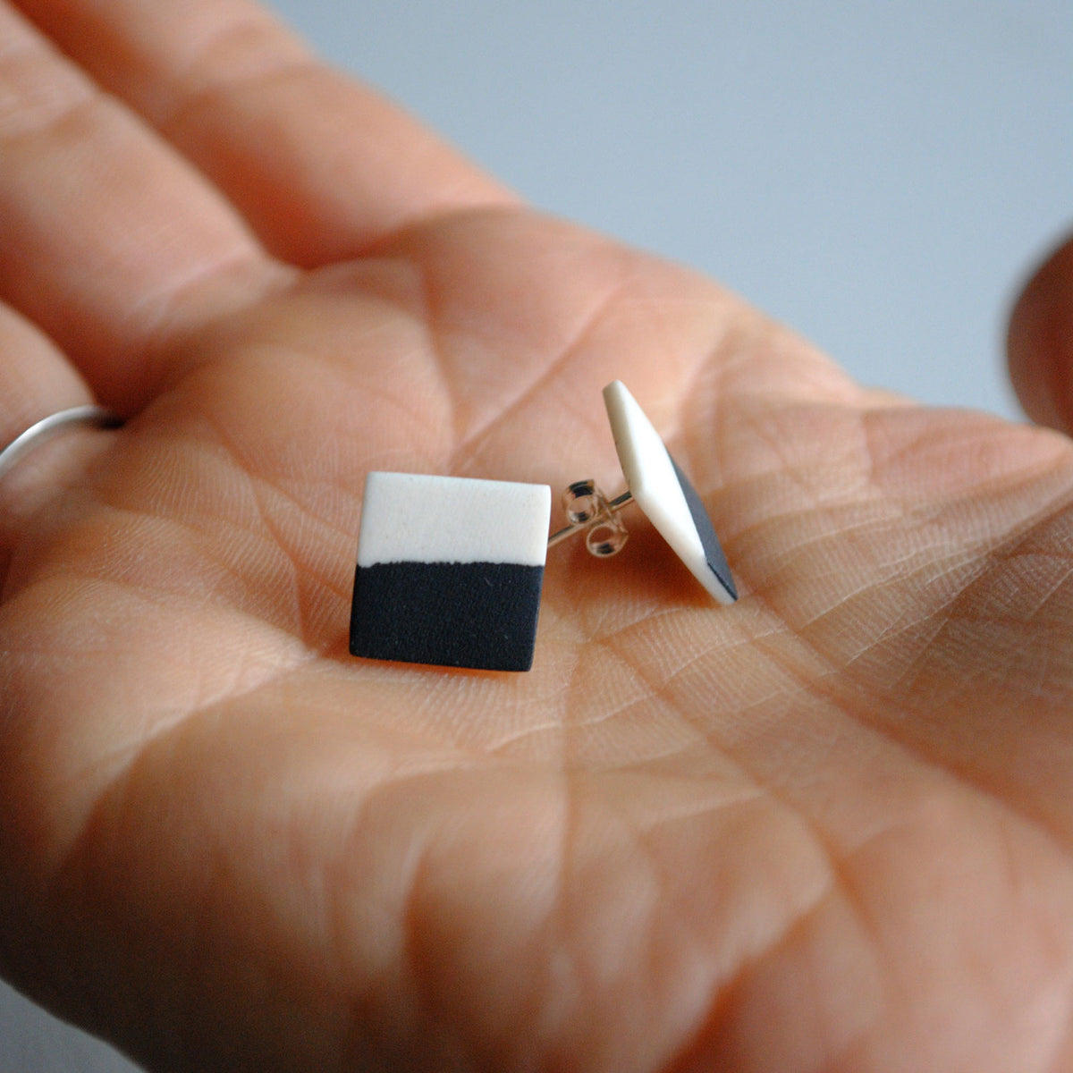 Porcelain Stud Earrings Black and White