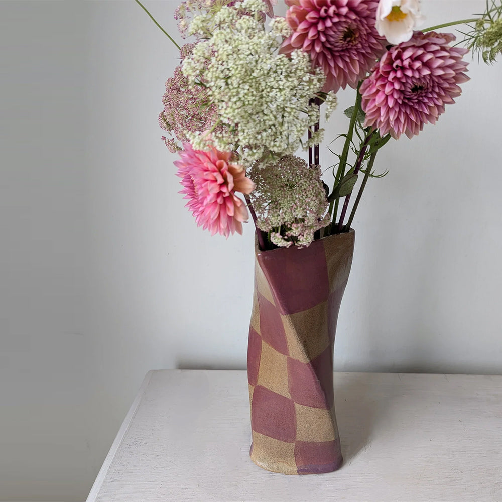 Burgundy-Check-Twist-Vase