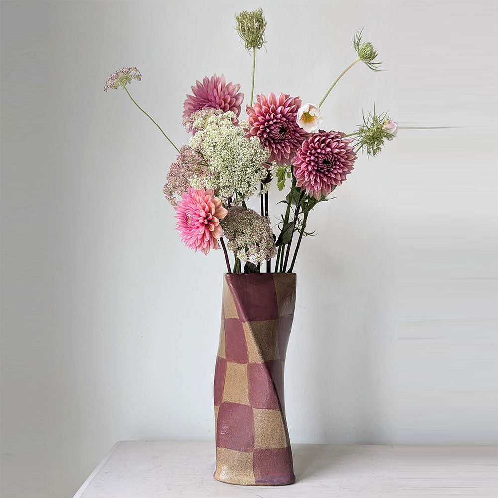 Burgundy-Check-Twist-Vase