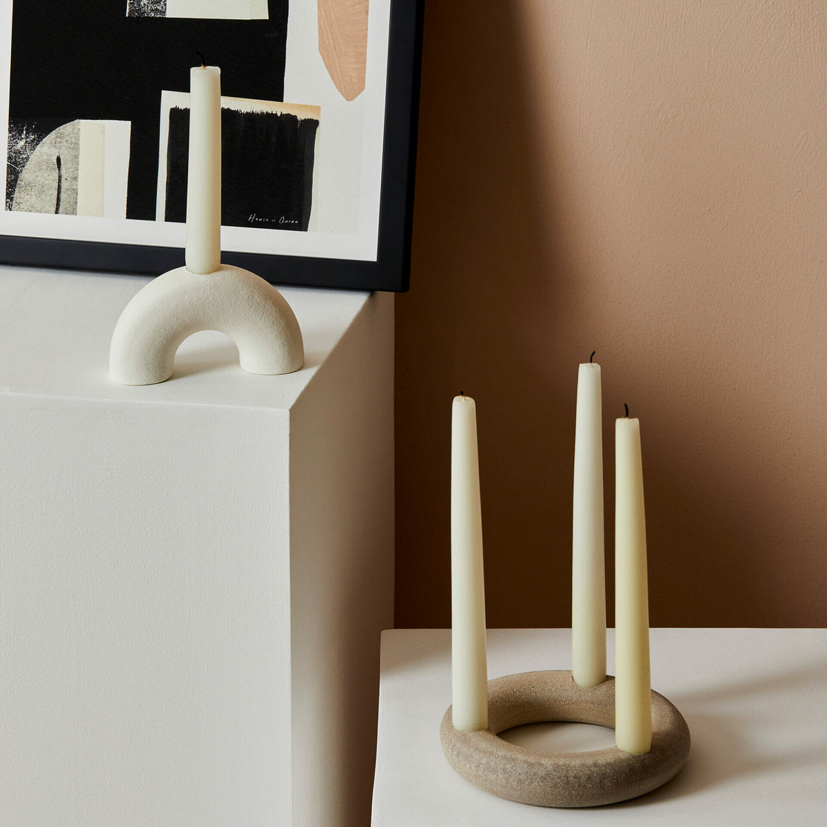 candle-holders-semi-circle-oval-candles-white-stoneware-pottery
