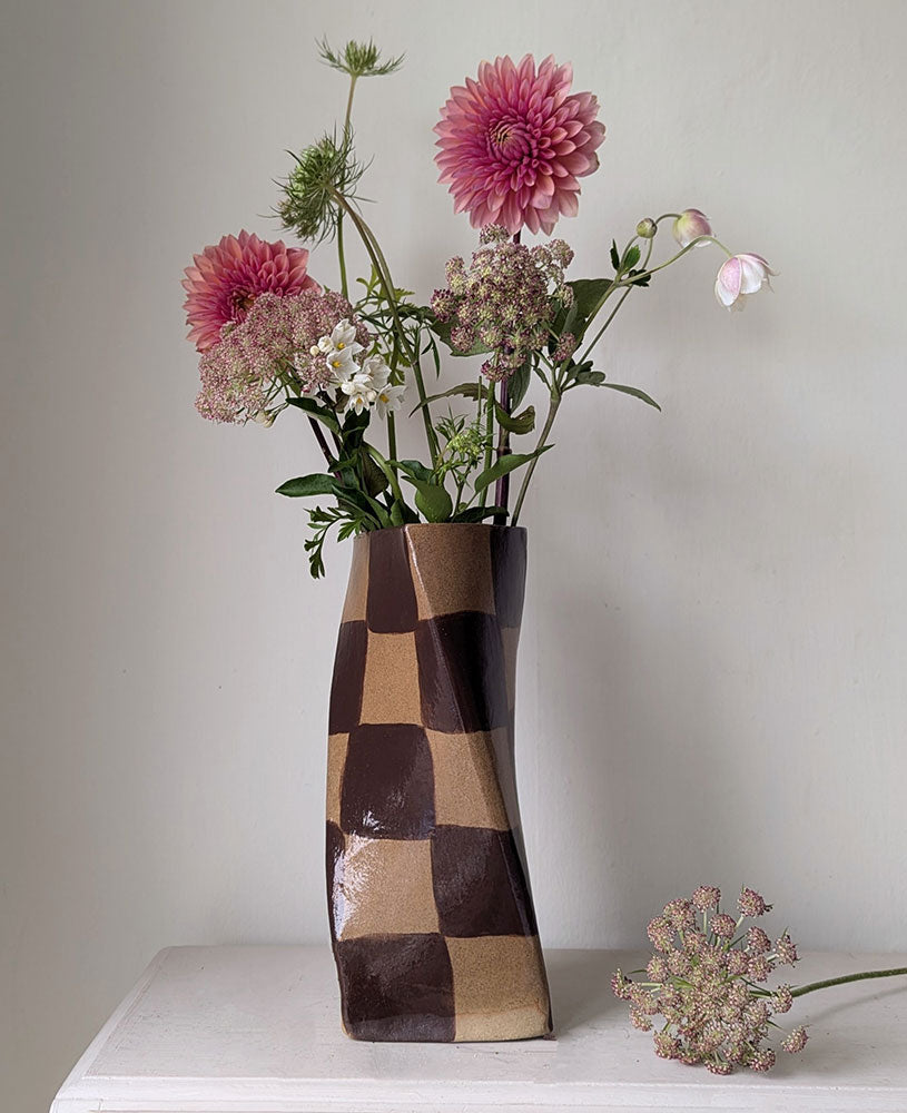 Chocolate-Brown-Check-Twist-Vase