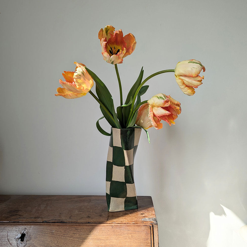 Green-Check-Twist-Vase