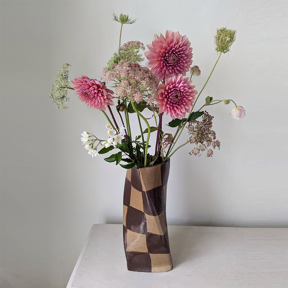 Chocolate-Brown-Check-Twist-Vase