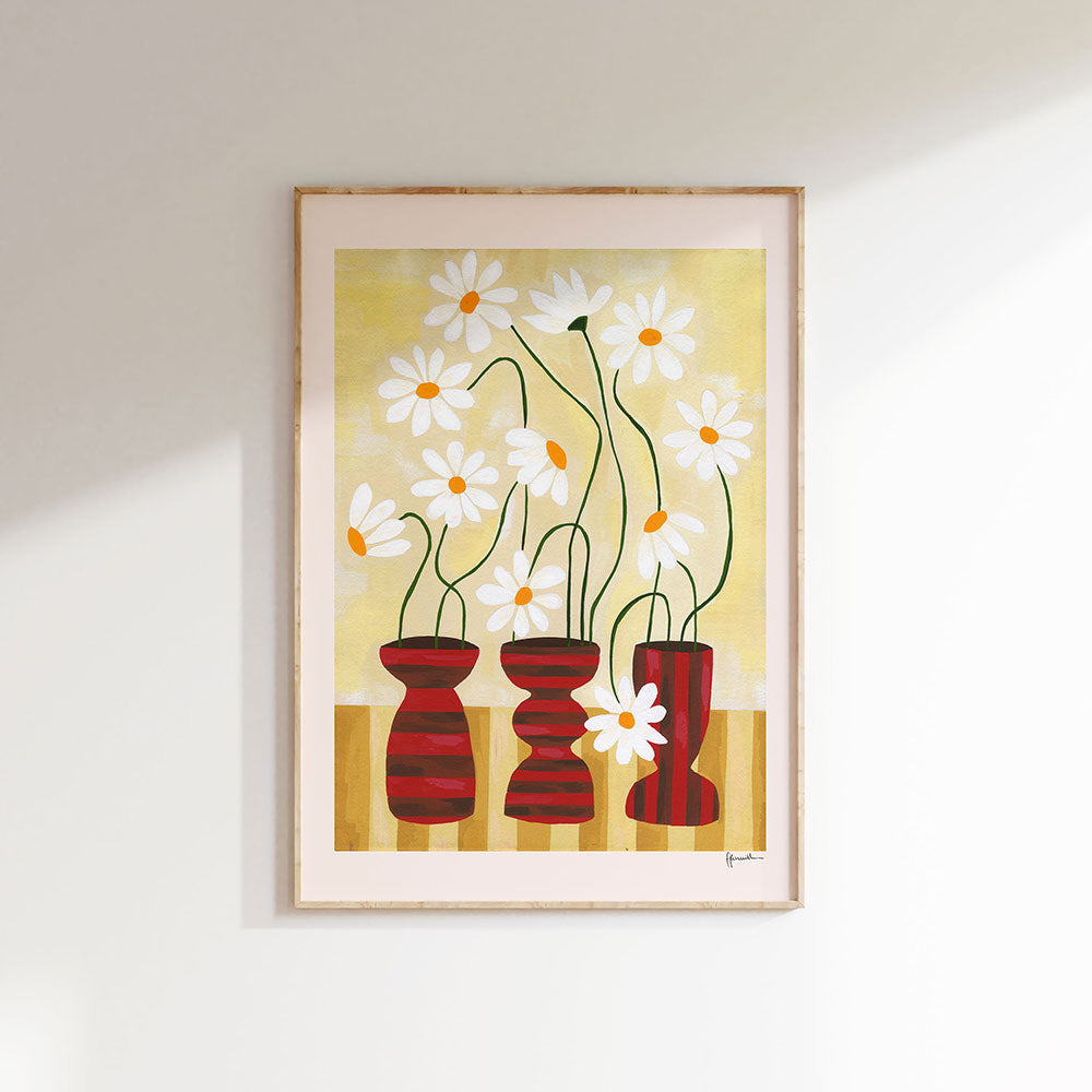Daisies-in-Mini-Striped-Vases-Print