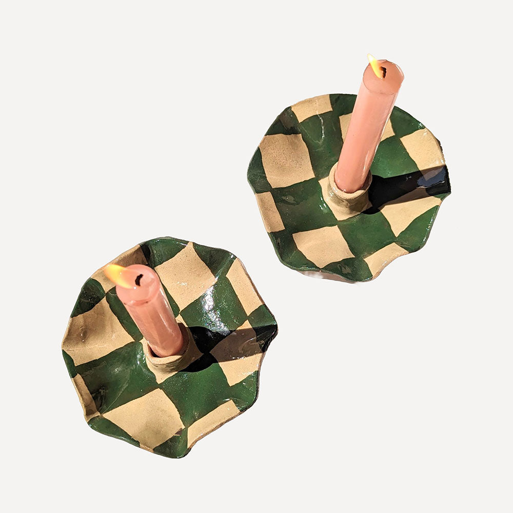 Green-Check-Scalloped-Candle-Holders
