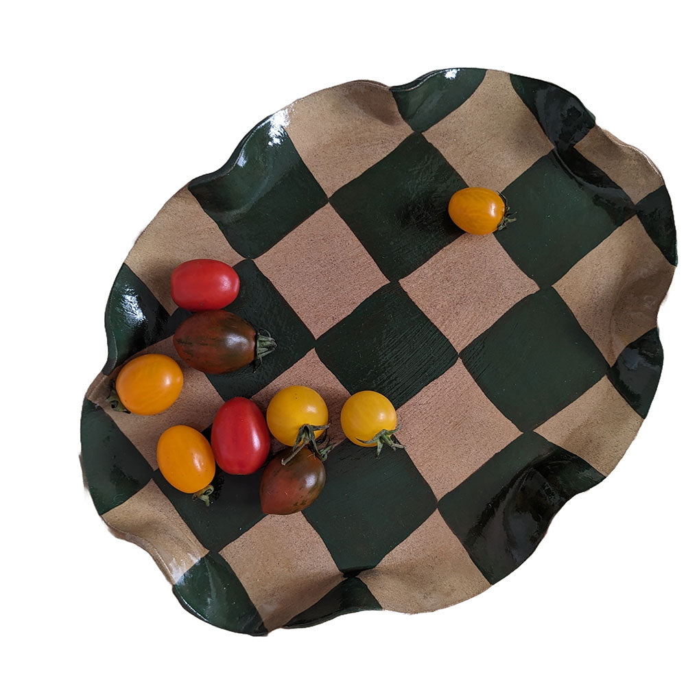 Green Oval Wavy Check Serving Platter