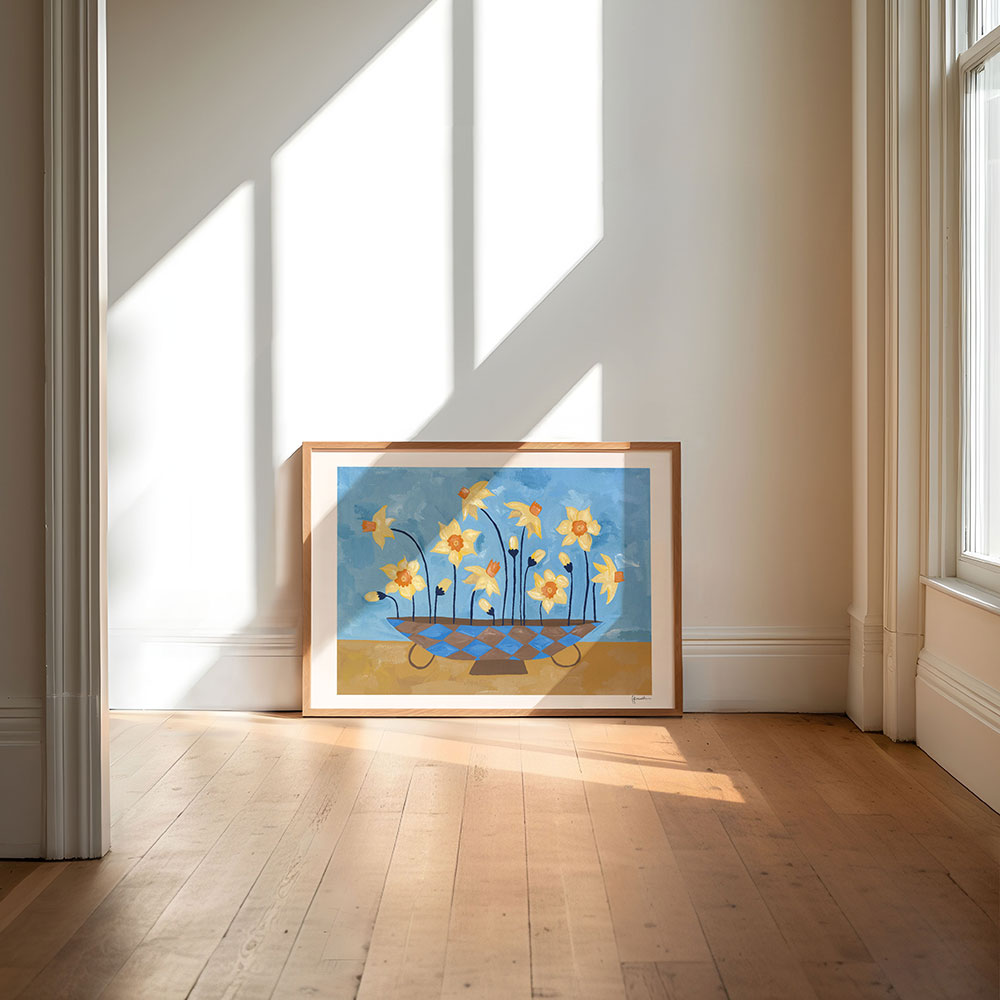 Daffodils-in-Checkered-Vase-Print