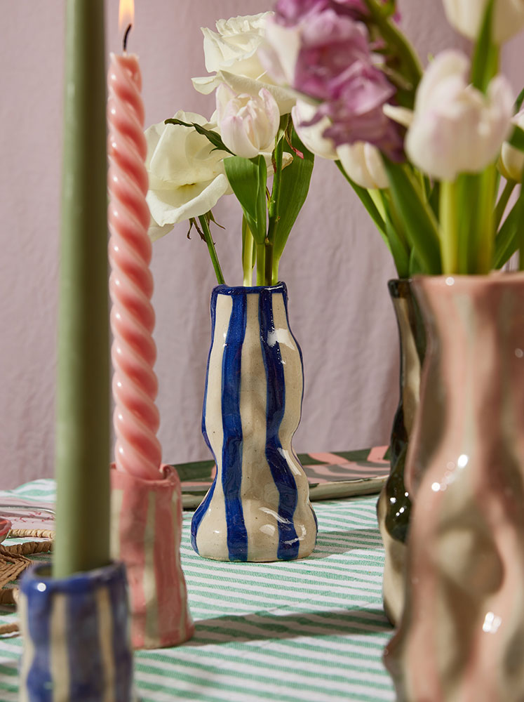 Navy Candy Stripe Vase