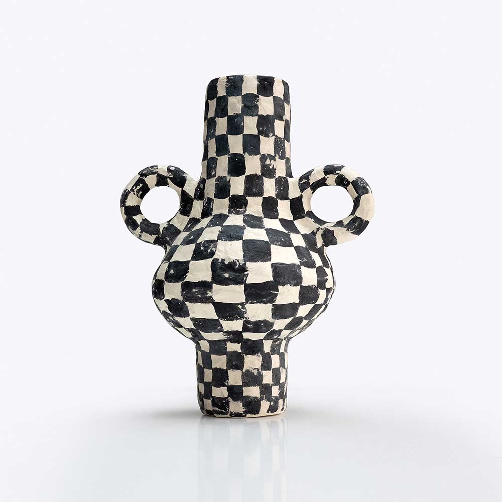 Onsen-Check-Vase-Black-White