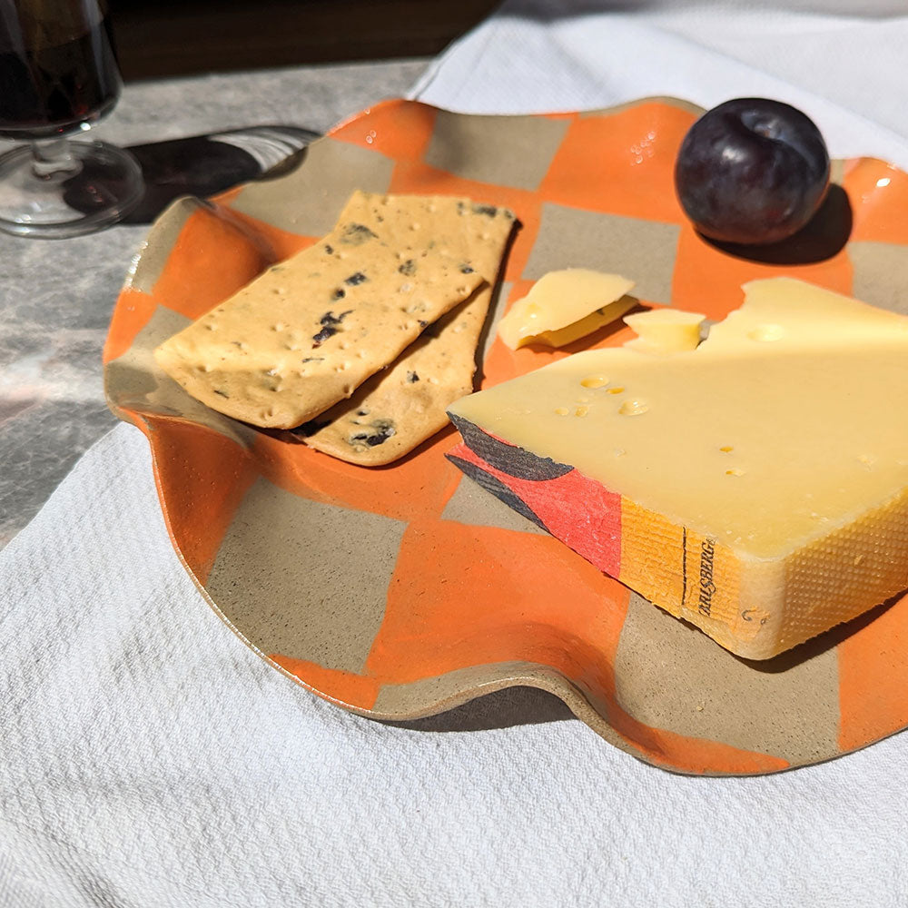 Orange-Check-Wavy-Serving-Platter