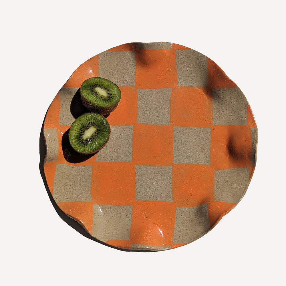 Orange-Check-Wavy-Serving-Platter
