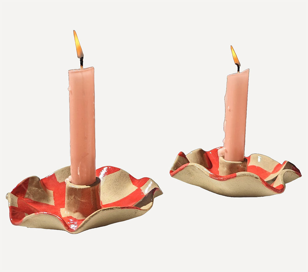Red-Check-Scalloped-Candle-Holders