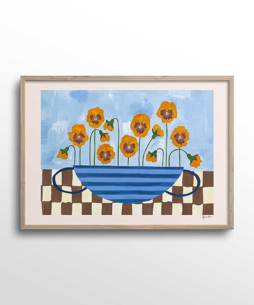 Pansies in Striped Vase Print