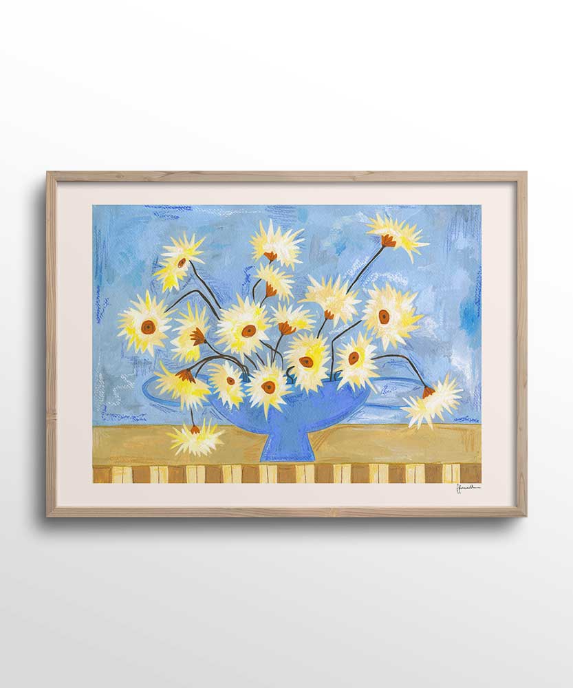 Spiky Gerberas in Blue Vase Print