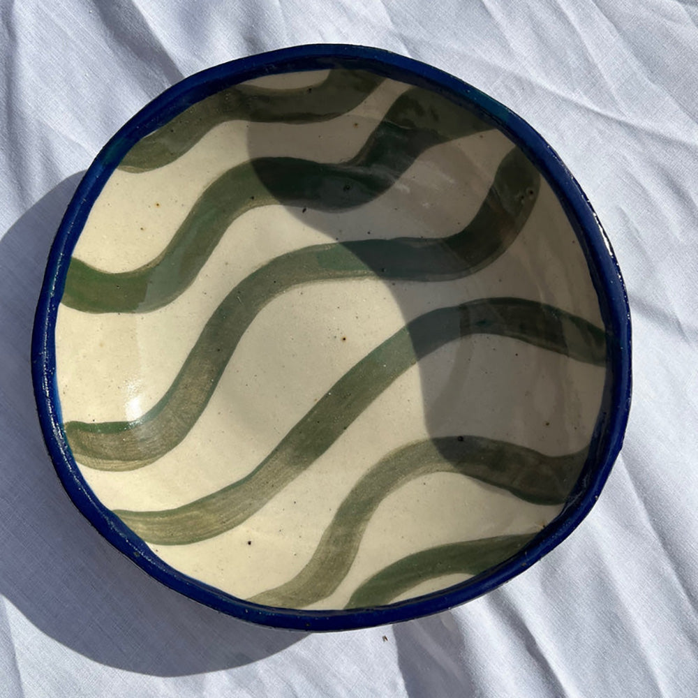 Squiggle Pasta Bowl - Green and Navy 17cm