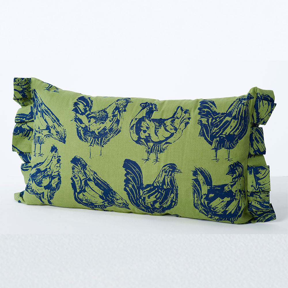 French-Hen-Green-Cushion