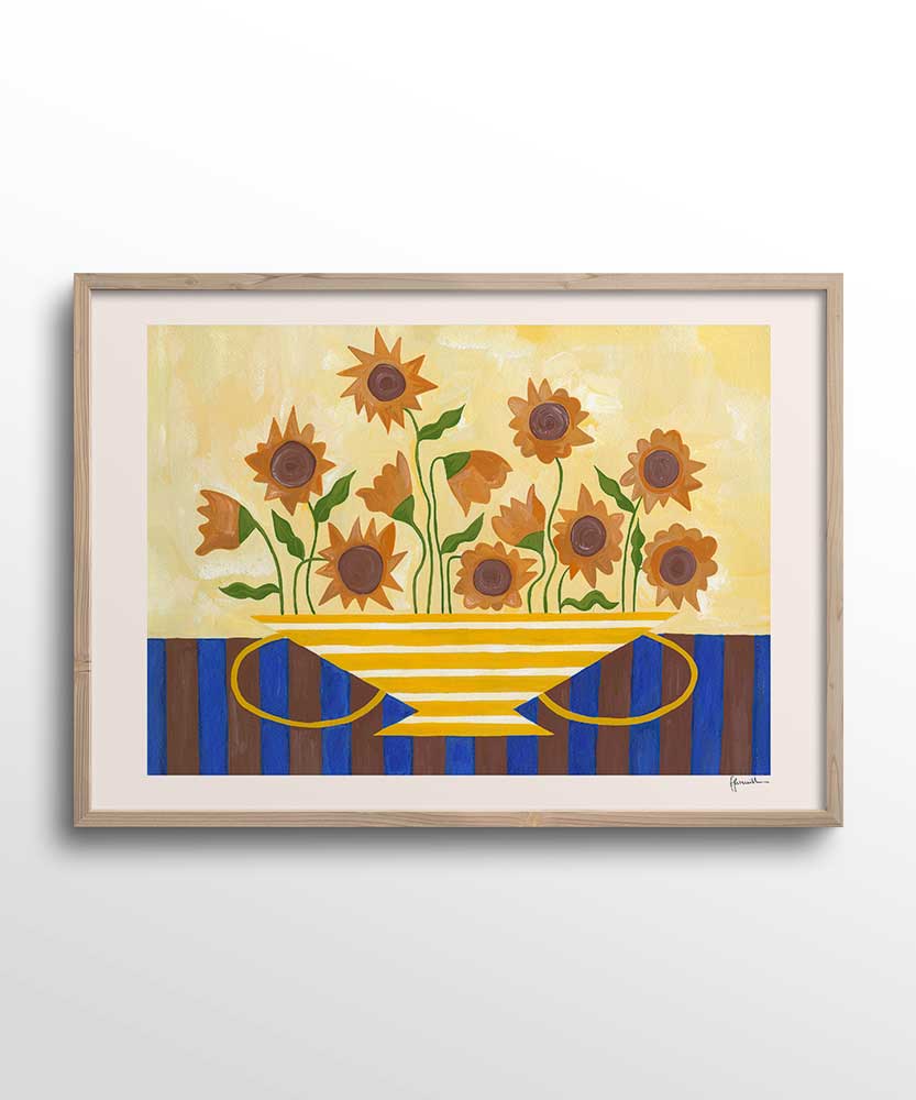 Sunflowers in Yellow Striped Vase Print