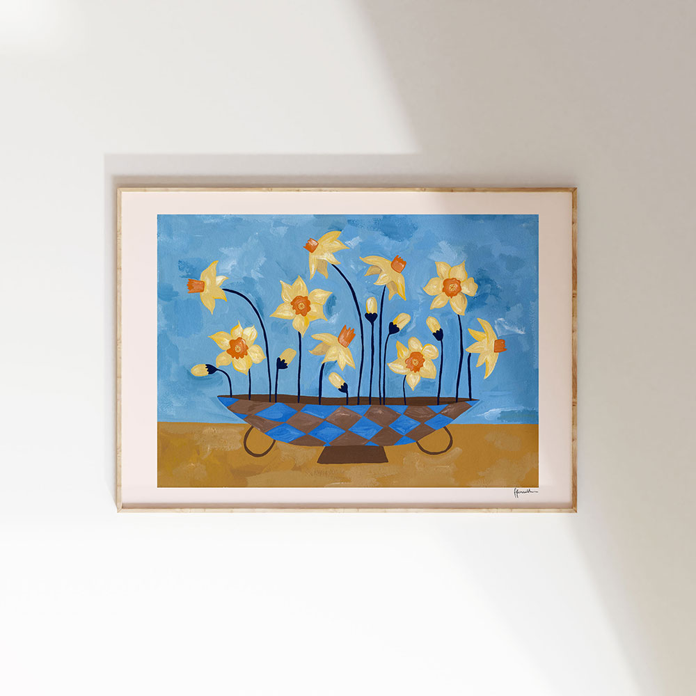 Daffodils-in-Checkered-Vase-Print