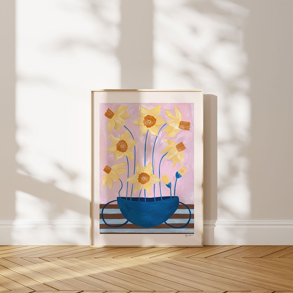 Daffodils-in-Blue-Vase-Print