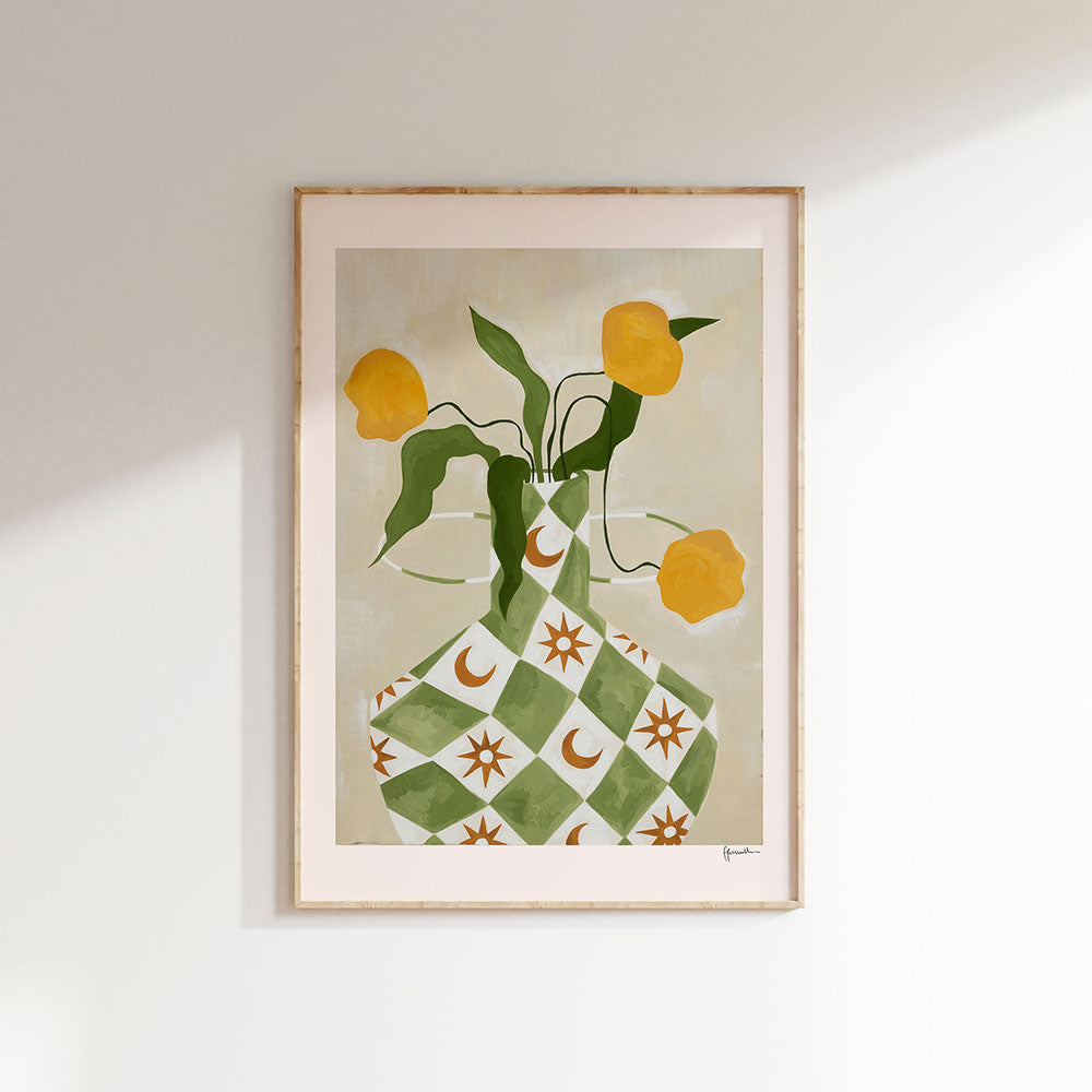Yellow-Flowers-in-Star-Moon-Vase-Print