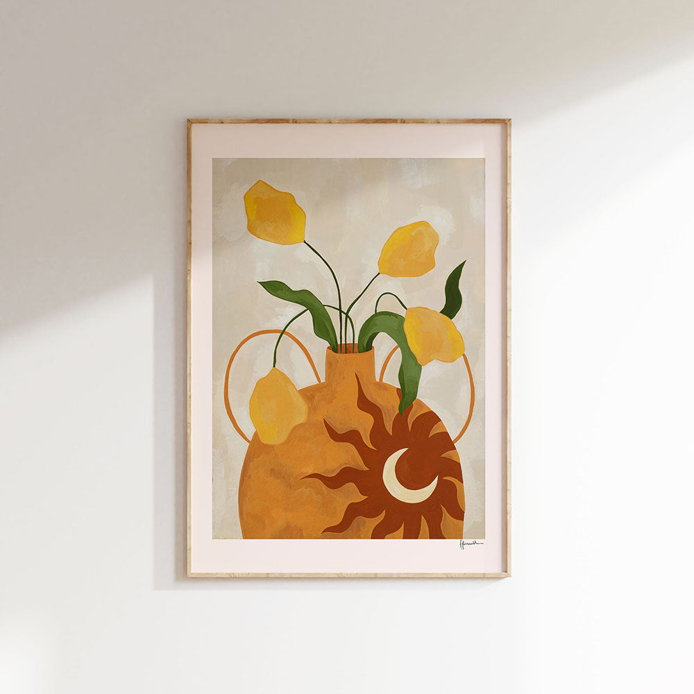 Yellow-Flowers-in-Sun-&-Moon-Vase-Print