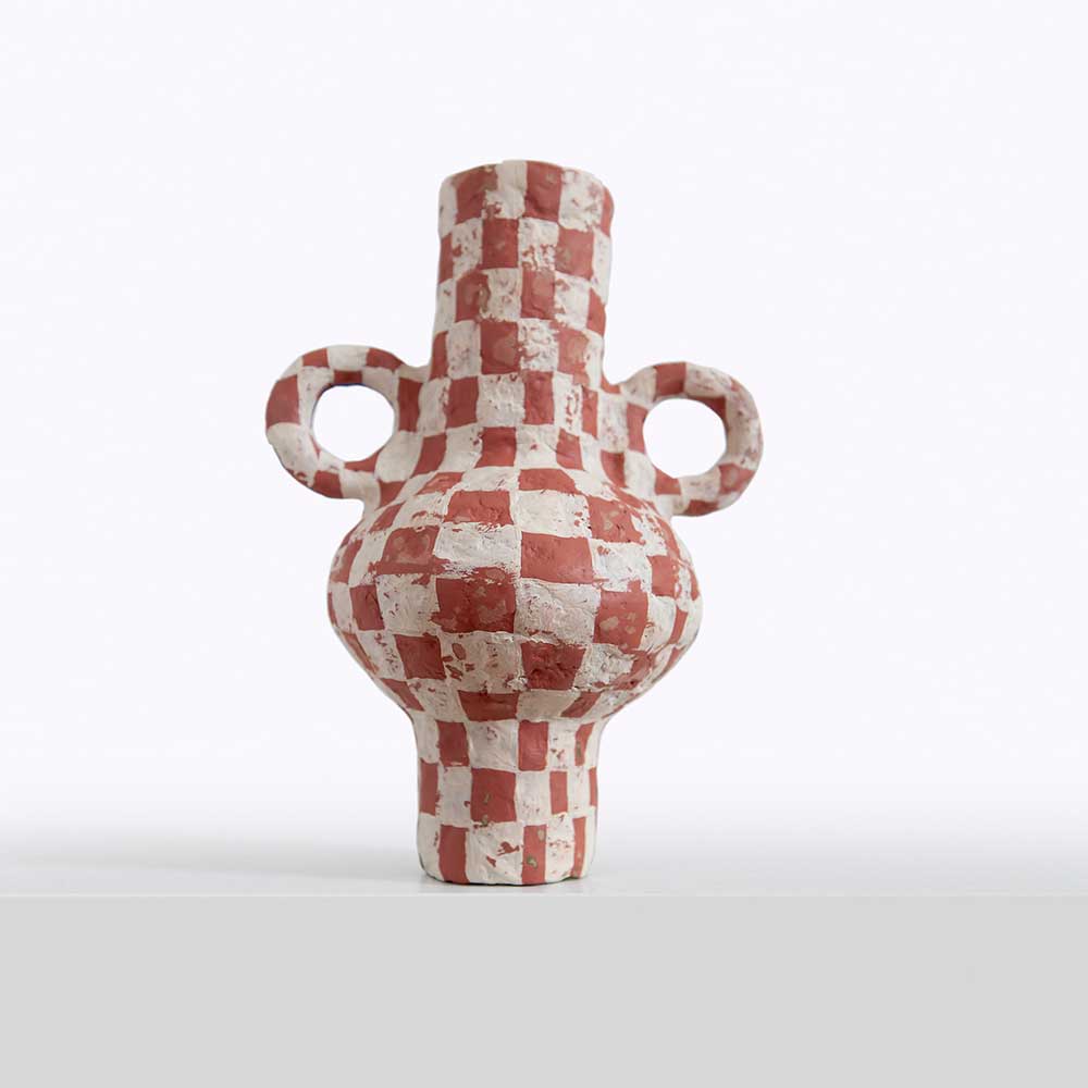 Onsen-Check-Vase-Terracotta-Off-White