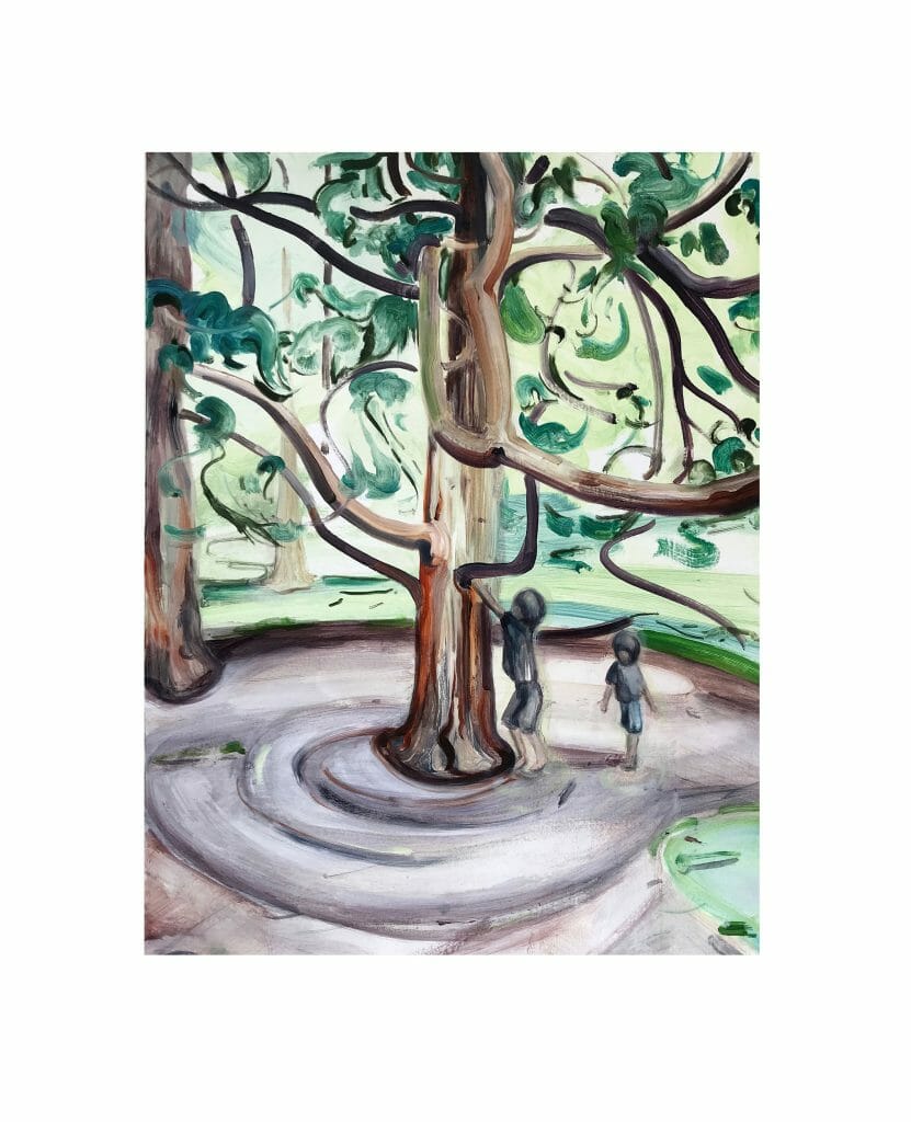 tree-climbers-painting-oil-linen-british-art