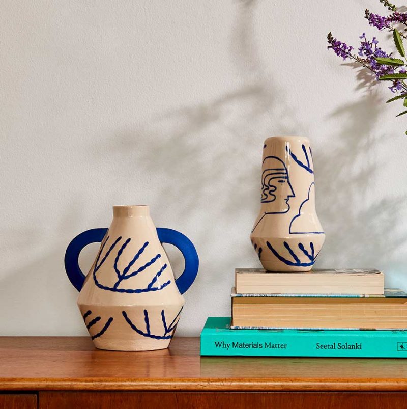 Handmade Ceramic Vases Styled Together on a Shelf