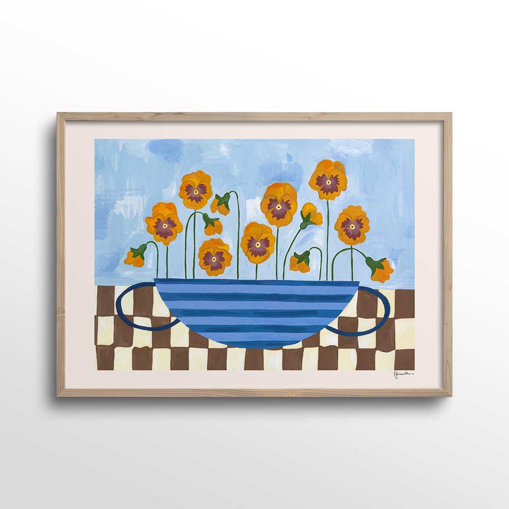 Pansies-in-Striped-Vase-Print-by-Frankie-Penwill