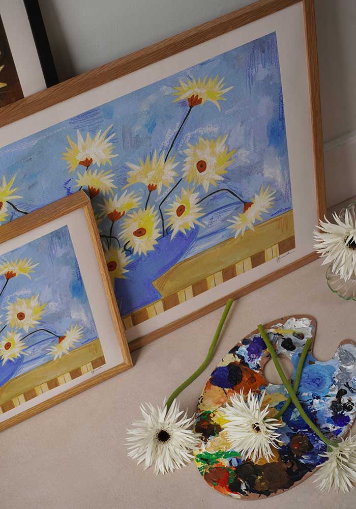 spiky-gerberas-in-blue-vase-print-by-frankie-penwill