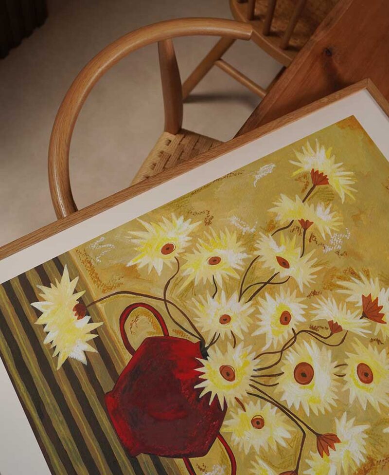 Spiky-Gerberas-in-Red-Vase-Print-by-Frankie-Penwill