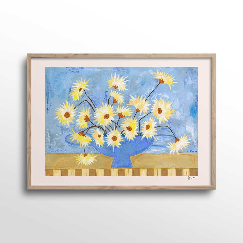 spiky-gerberas-in-blue-vase-print-by-frankie-penwill